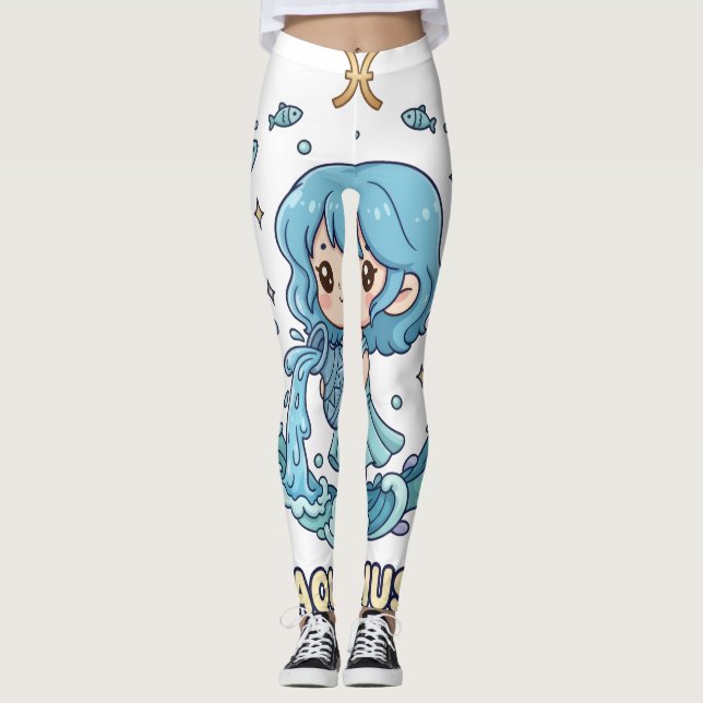 Cute Anime Aquarius Zodiac Sign Leggings  (Frente)