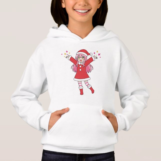 Cute Anime Christmas Girl Hoodie - Kawaii Santa Ou (Frente)
