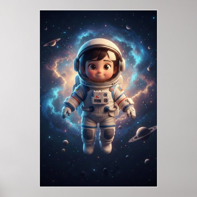 Cute Astronaut Kid | Space Adventure Art Poster (Frente)