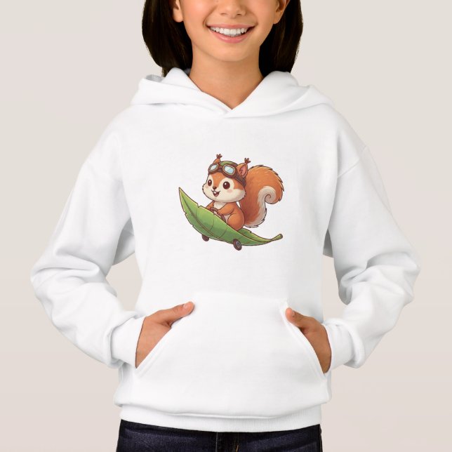 Cute Aviator Squirrel Riding Leaf Skateboard Art (Frente)