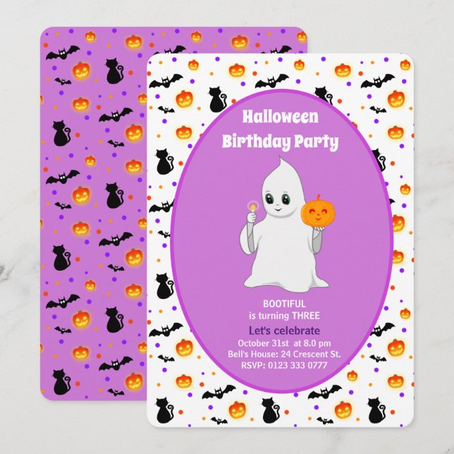 Cute Baby Ghost Halloween Convite Aniversário (Frente/Verso)