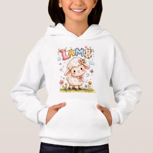Cute Baby Lamb Illustration with Floral Accents (Frente)