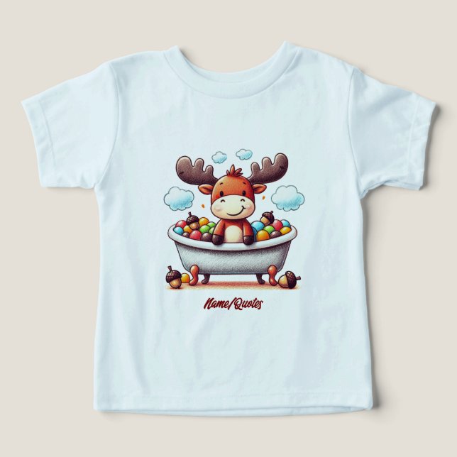 Cute Baby Moose Bath Time Cartoon Illustration (Design frontal)
