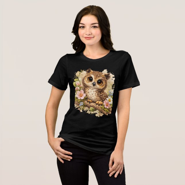 Cute Baby Owl Floral Kawaii Animal T-Shirt (Frente Completa)