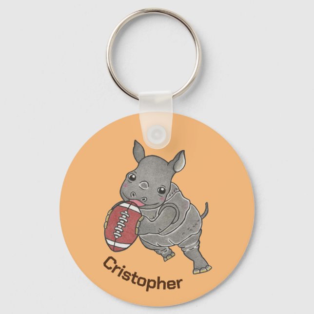 Cute Baby Rhino American Football Chaveiro (Frente)