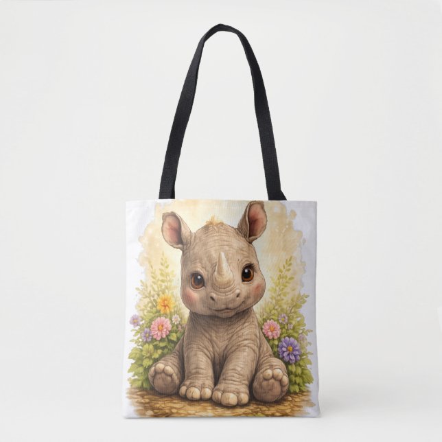 Cute Baby Rhino Tote Bag Kawaii Animal (Frente)