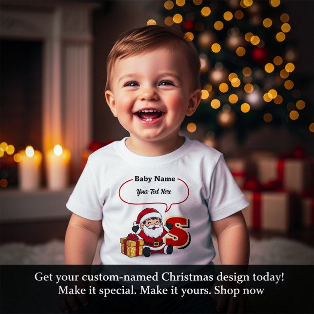 Cute Baby Santa Customizable Kids T-Shirt  (Cute Baby Santa Customizable Kids T-Shirt | Personalized Christmas Tee)