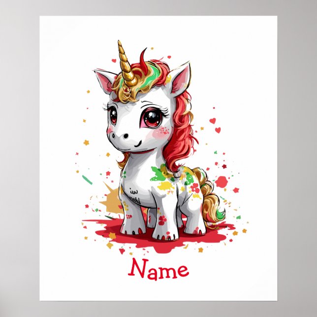 Cute Baby Unicorn Custom Name Poster (Frente)