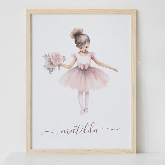 Cute Ballerina Kid Bedroom Decor Watercolor Poster (Criador carregado)