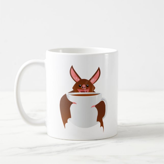 Cute Bat abraçando uma caneca de café (Esquerda)