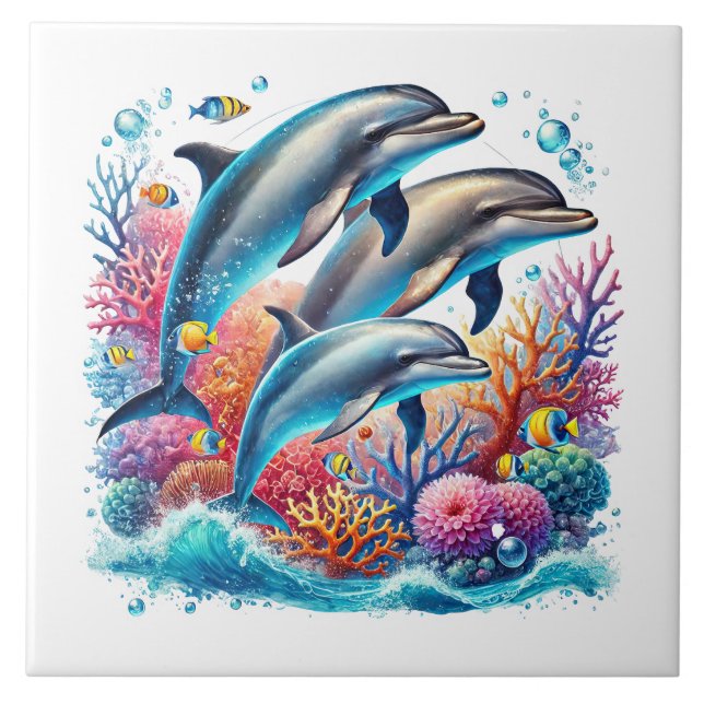 Cute beach dolphin lovers ceramic tile (Frente)