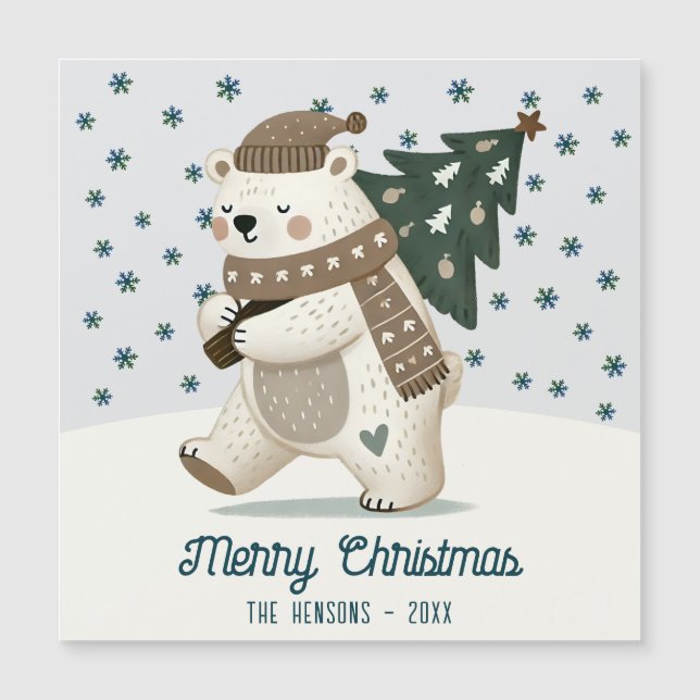 Cute Bear Christmas Tree Drawing Christmas Card (Frente)
