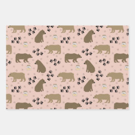 Cute Bears Footprints and Honey on Pink Blue & Red