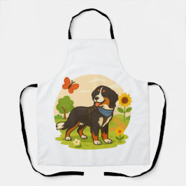 Cute Bernese Mountain Dog with Sunflower & Butterf