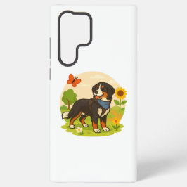 Cute Bernese Mountain Dog with Sunflower & Butterf