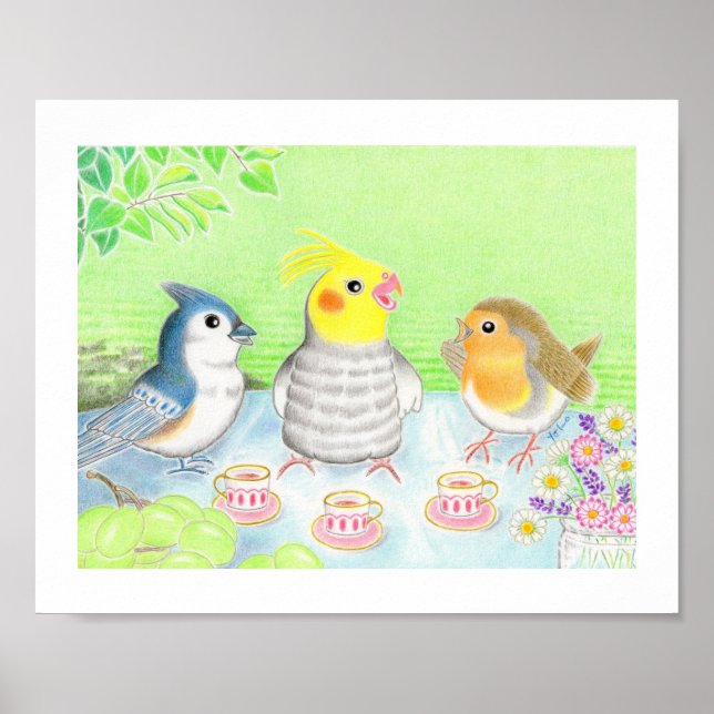 Cute Birds Tea Party Nursery Art Print Poster (Frente)