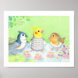 Cute Birds Tea Party Nursery Arte Impressão Poster