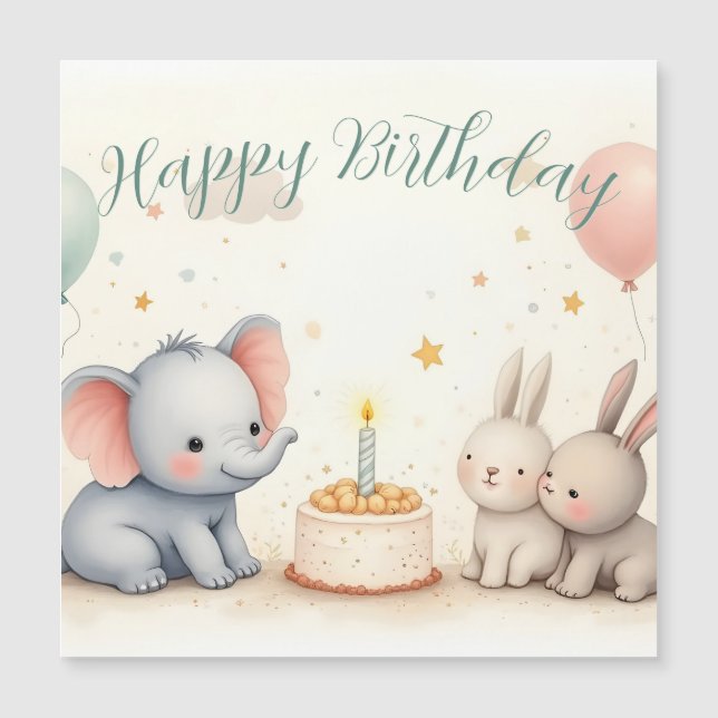 Cute Birthday Greeting with Animal Friends (Frente)