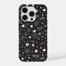 Cute Black Doodle Pattern Phone Case with Hearts 
