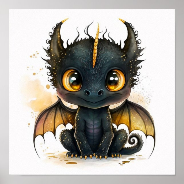 Cute Black Dragon Wall Art poster (Frente)
