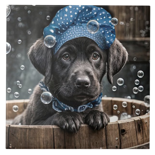 Cute Black Lab Puppy Dog Spa Bubble Bath (Frente)