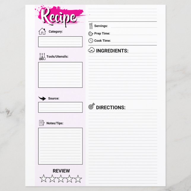 Cute Blank Recipe Paper Sheet (Full Page Fillable) (Frente)