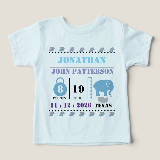 Cute Blue Baby Elephant Birth Announcement (Design frontal)