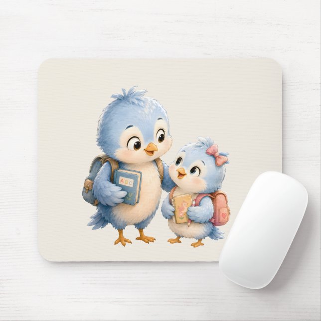 Cute Blue Bird Desk Mouse Pad (Com mouse)