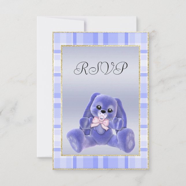 Cute Blue Bunny  Chamada de RSVP para Baby Shower (Frente)