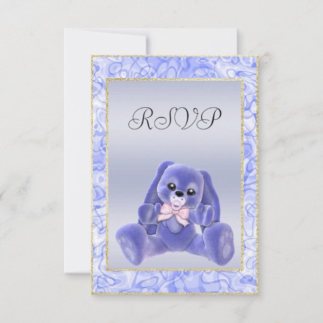Cute Blue Bunny  Chamada de RSVP para Baby Shower (Frente)