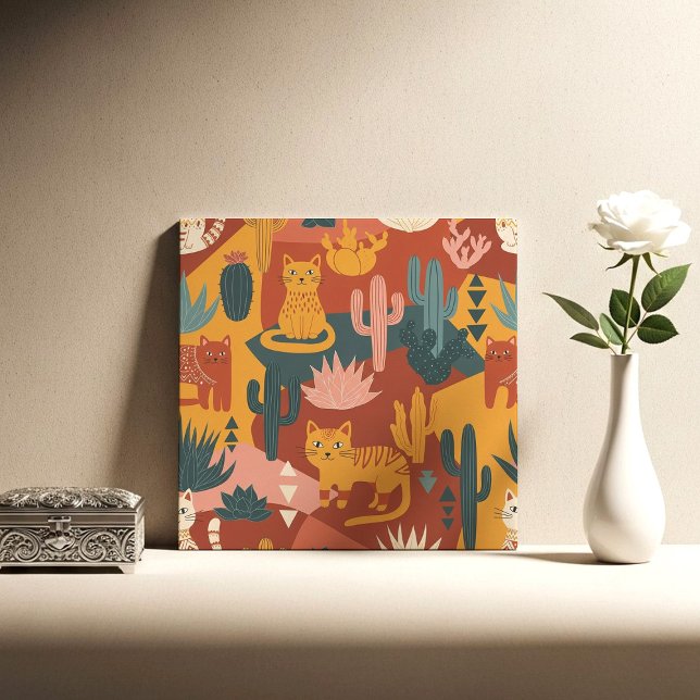 Cute Boho Desert Cats Cactus Succulent Pattern (Criador carregado)