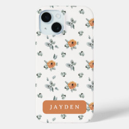 Cute Boho Terracotta Floral Greenery Nome Personal