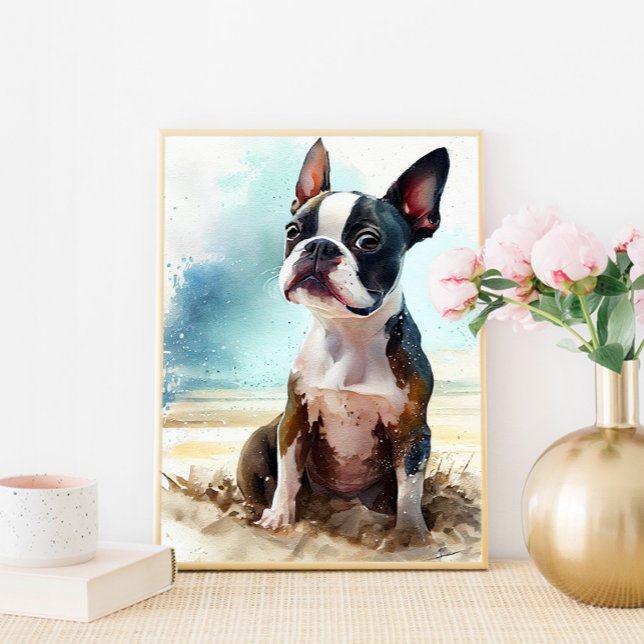 Cute Boston Terrier Na Impressão Da Arte Da Parede (Criador carregado)