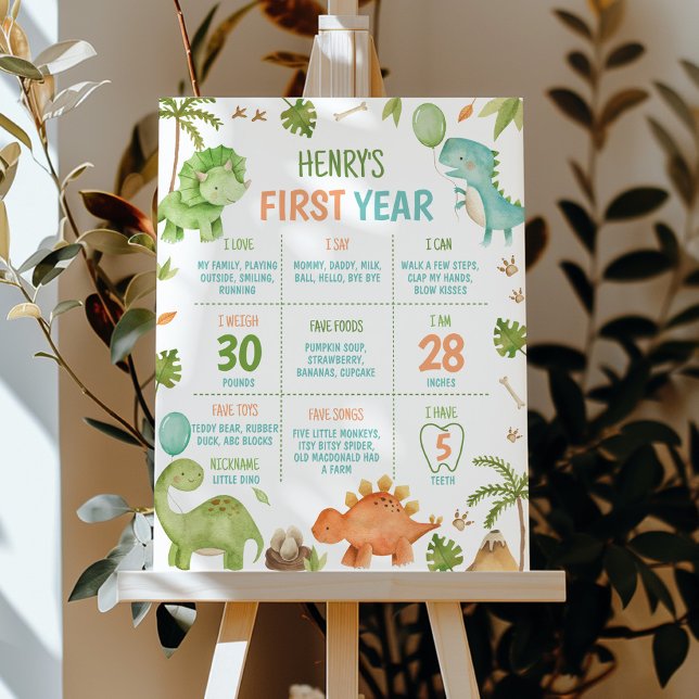 Cute Boys Dinosaur Birthday Party Milestone Poster (Criador carregado)