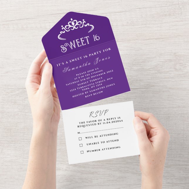 Cute Branco Roxo Doce 16 Tiara Dezesseis Moderno (Aba destacável)