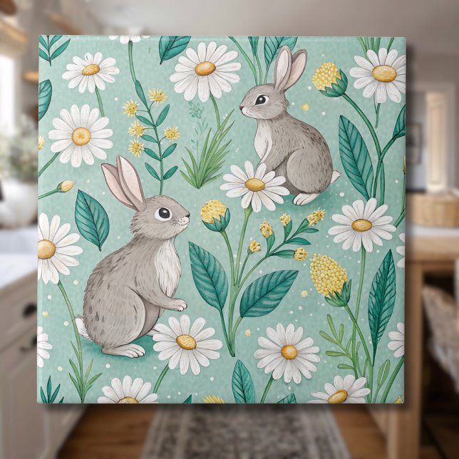 Cute Bunnies Sitting Among White Daisies (Criador carregado)