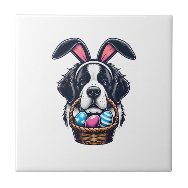 Cute Bunny Ear Saint Bernard Dog Easter Egg Owner  (Frente)
