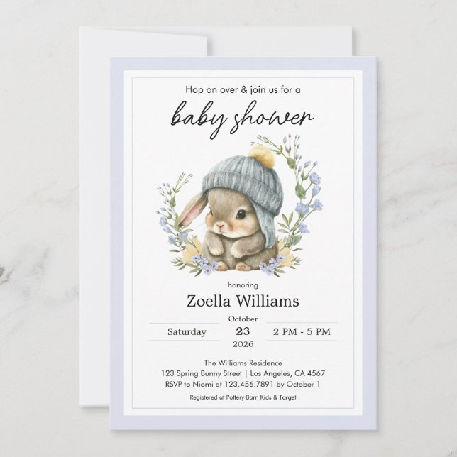 Cute Bunny Flowers Spring Baby Shower Invitation (Frente)