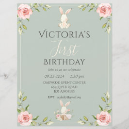 Cute Bunny Primeiro Aniversário Convite Orçamental