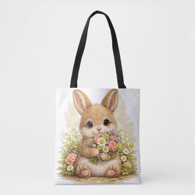 Cute Bunny Tote Bag – Kawaii Floral Animal (Frente)