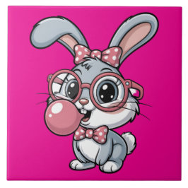 Cute Bunny with Glasses Blowing Bubble Gum