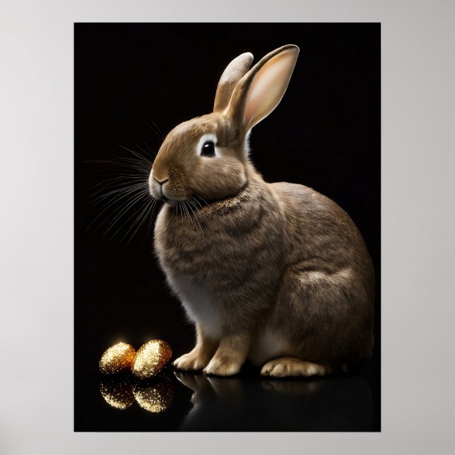 Cute Bunny with Golden Easter Eggs Wall Art Poster (Frente)