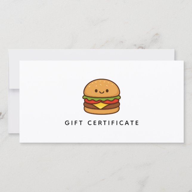 Cute Burger Restaurant Business Gift Certificate (Frente)