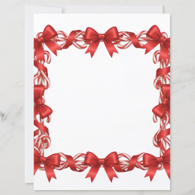 Cute Candy Cane and Red Ribbon Stationary (Frente)