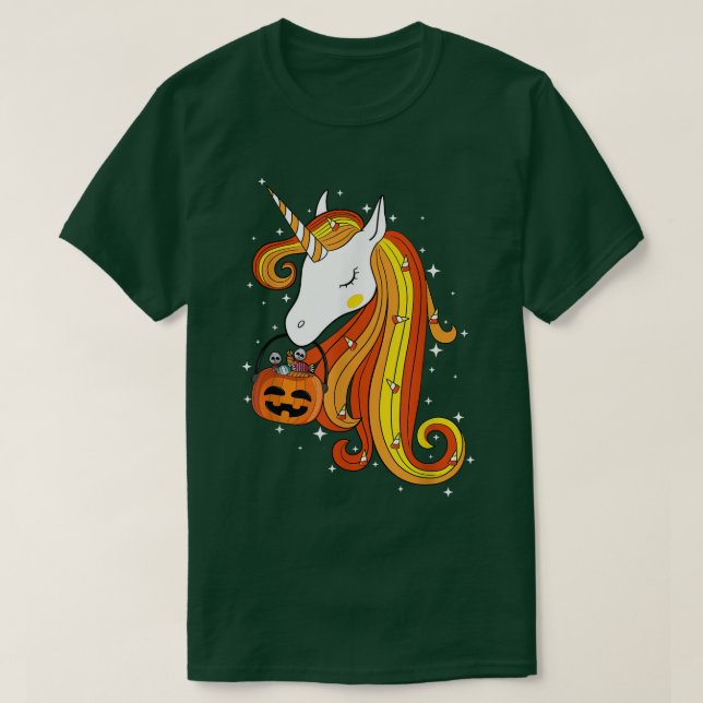 Cute Candy Corn Unicorn Halloween Top T-Shirt (Frente do Design)