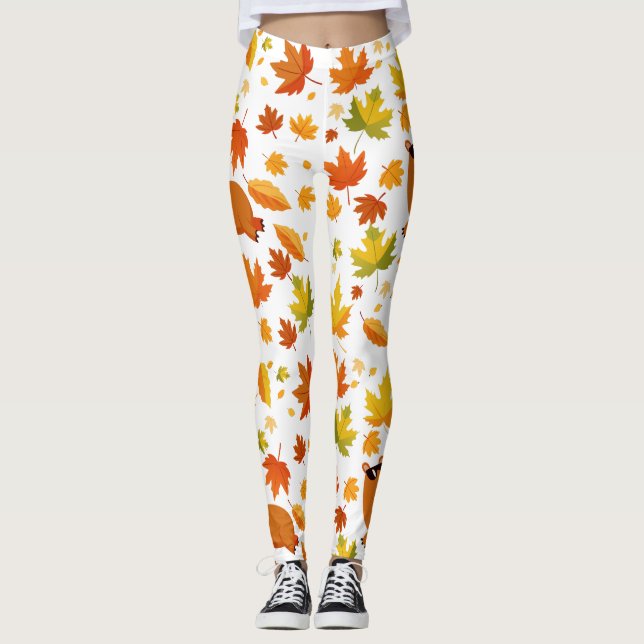 Cute Capybara e Autumn Deixam Leggings (Frente)