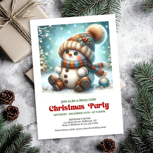 Cute cartão de festa de Natal em neve digital down (Cute Christmas snowman digital download party card)