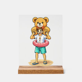 Cute Cartoon Man with Giant Teddy Bear Summer Fun