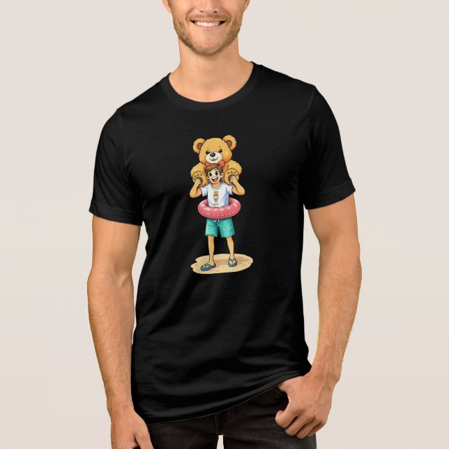 Cute Cartoon Man with Giant Teddy Bear Summer Fun (Frente)