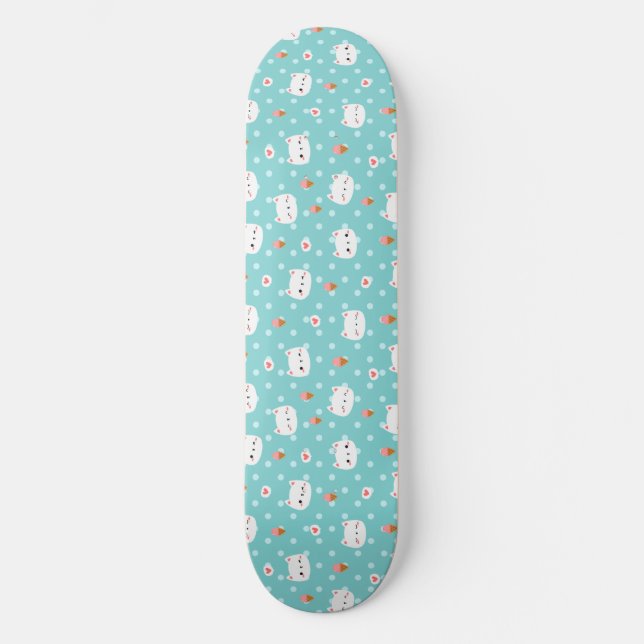 Cute Cat and Ice Cream Pattern Skateboard (Frente)